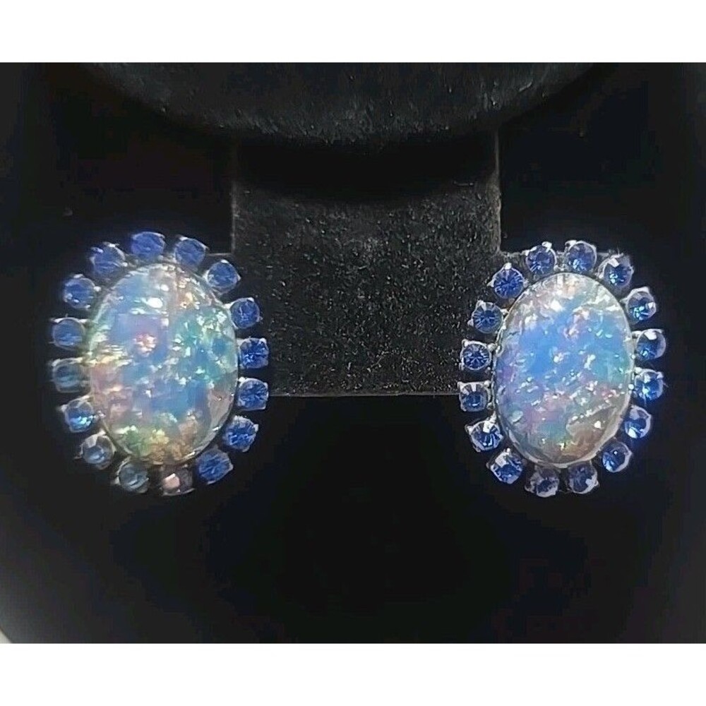 Beautiful Blue Pierced Earrings Faux Opal